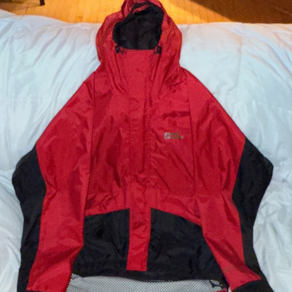 Red Ledge Red and Black Hooded Rain Jacket
Size M -